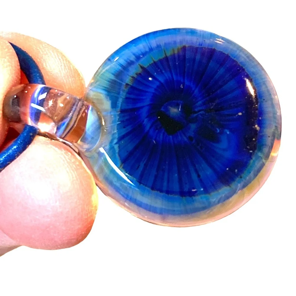 necklace glass flower blue red round pendant handmade